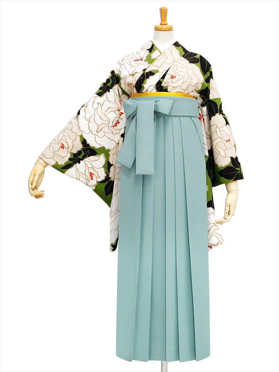 【レンタル商品】レンタル袴「【M0023】バラ・抹茶」|ライトグリーン