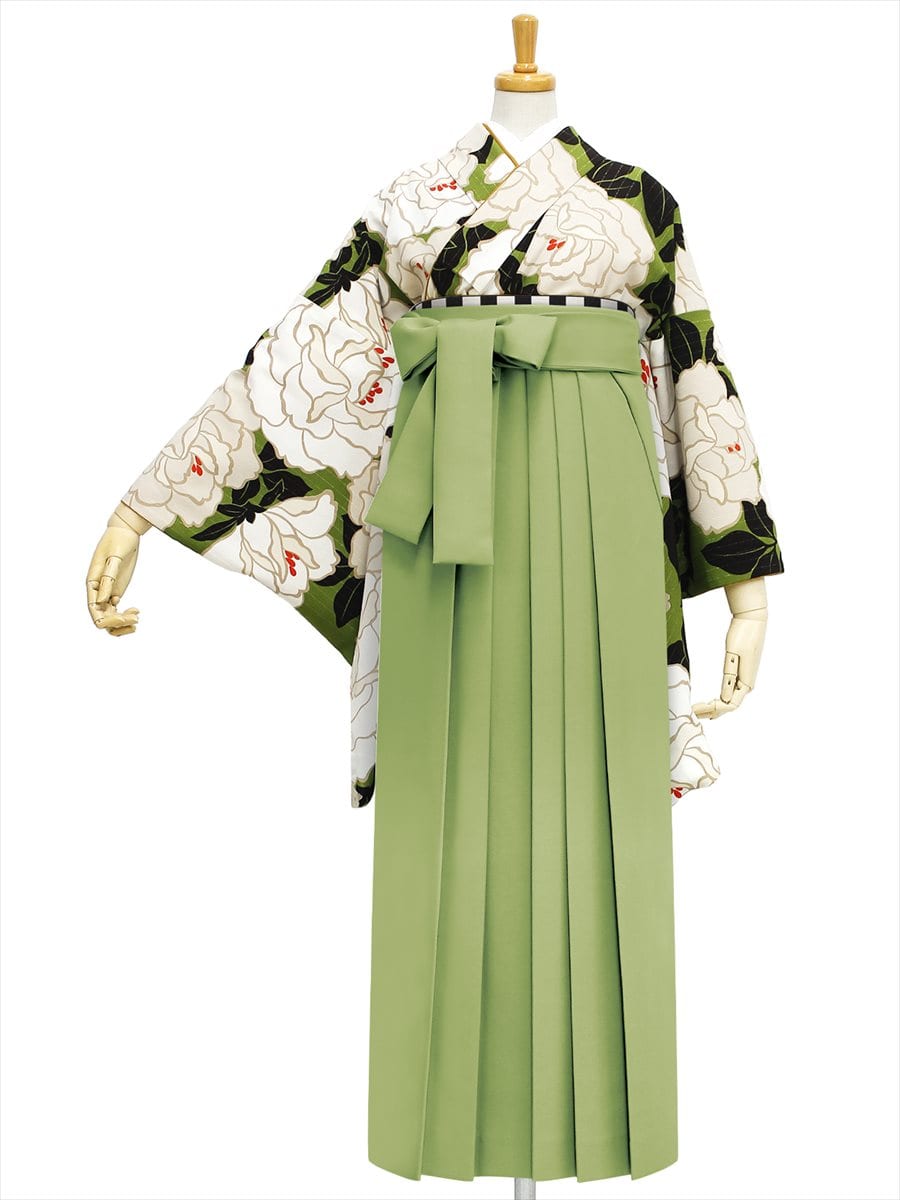 【レンタル商品】レンタル袴「【M0023】バラ・抹茶」|ピスタチオ