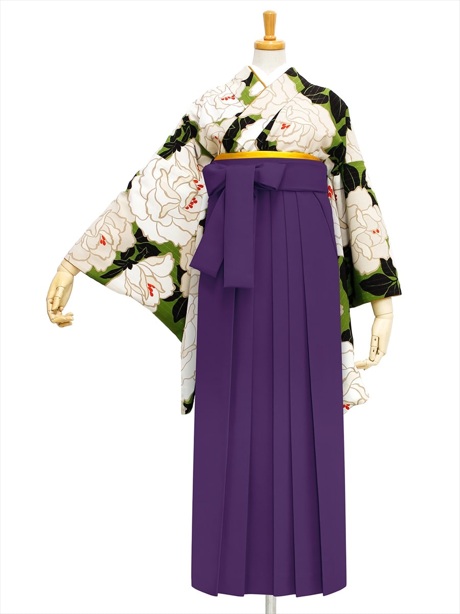 【レンタル商品】レンタル袴「【M0023】バラ・抹茶」|パープル