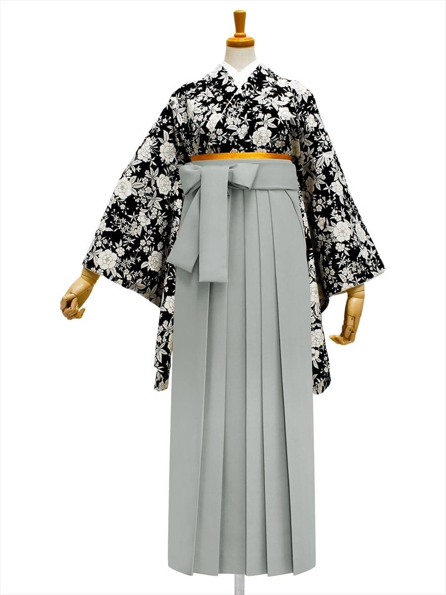 【レンタル商品】レンタル袴「【M0059】プチフルール・黒」|グレー