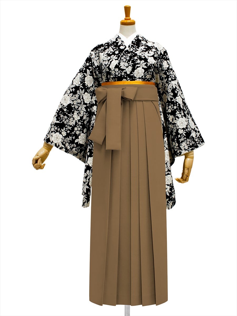 【レンタル商品】レンタル袴「【M0059】プチフルール・黒」|ブラウン