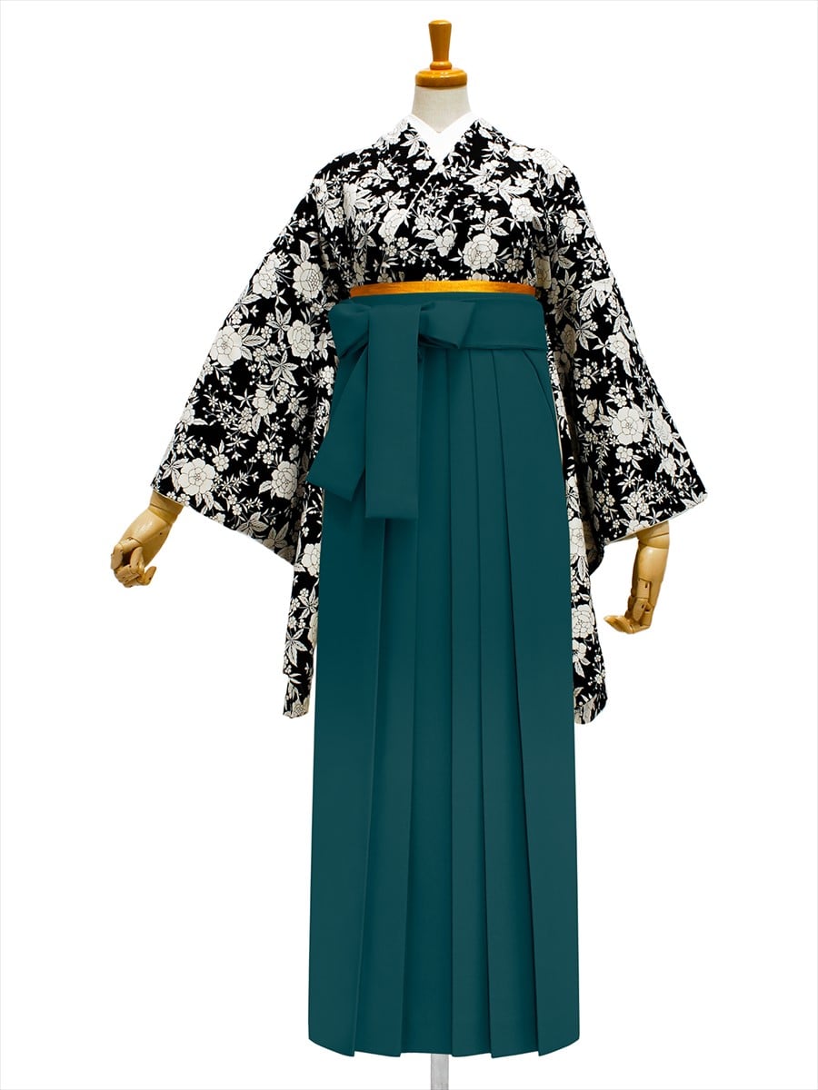 【レンタル商品】レンタル袴「【M0059】プチフルール・黒」|グリーン