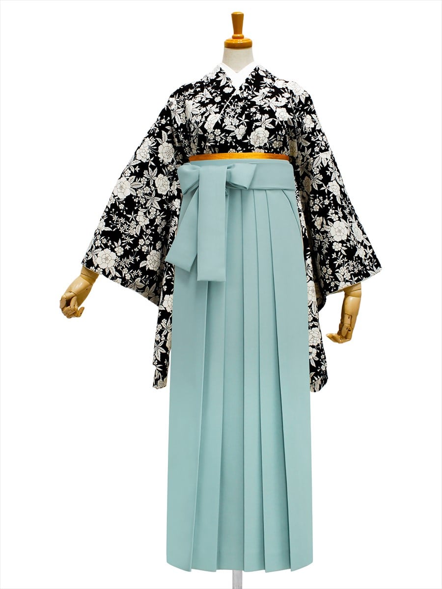 【レンタル商品】レンタル袴「【M0059】プチフルール・黒」|ライトグリーン