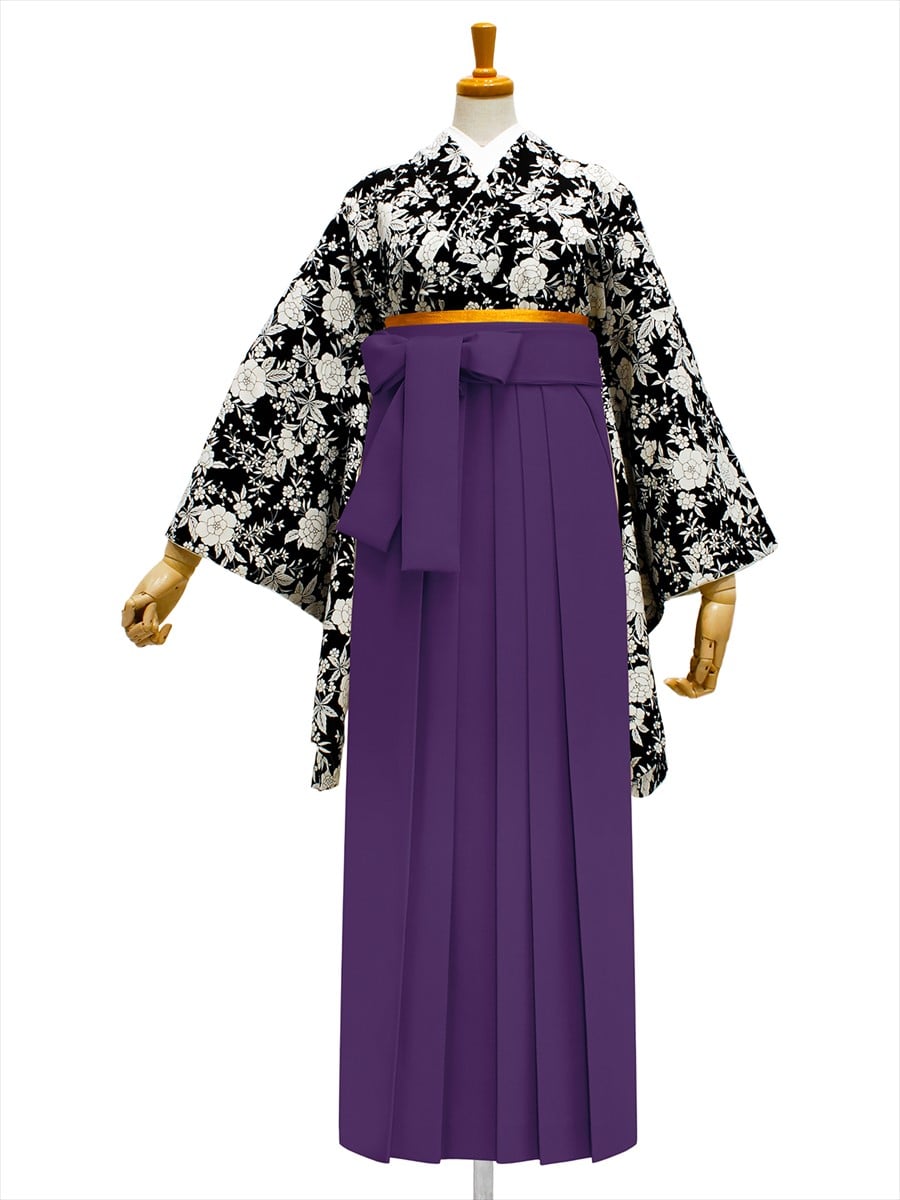 【レンタル商品】レンタル袴「【M0059】プチフルール・黒」|パープル