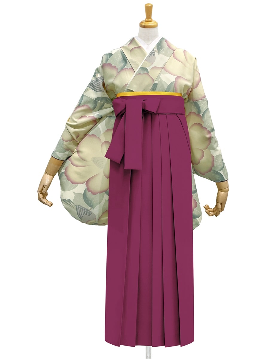 【レンタル商品】レンタル袴「【M2011】椿鳥・ライラック」|ダークレッド