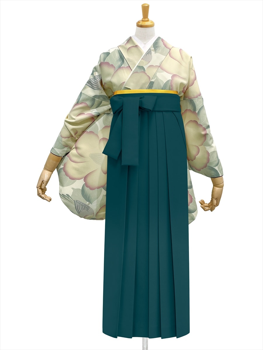 【レンタル商品】レンタル袴「【M2011】椿鳥・ライラック」|グリーン