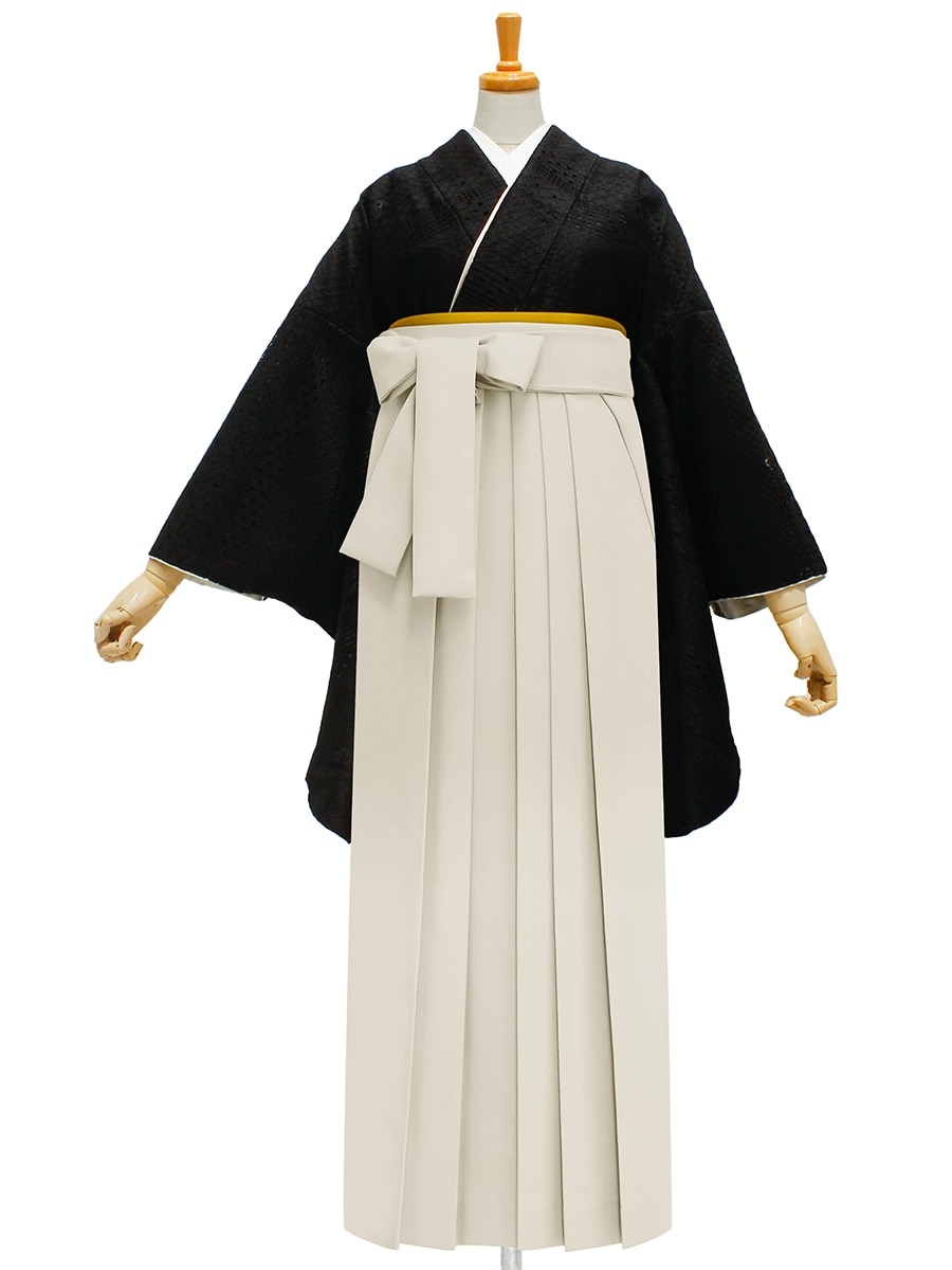 【レンタル商品】レンタル袴「【M0068】レース・ジオメトリーブラック」|アイボリー