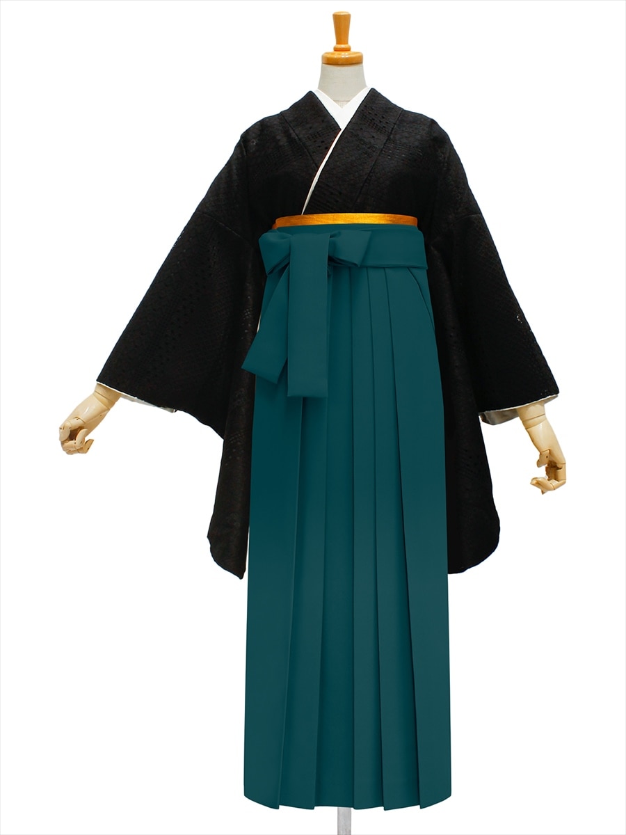 【レンタル商品】レンタル袴「【M0068】レース・ジオメトリーブラック」|グリーン