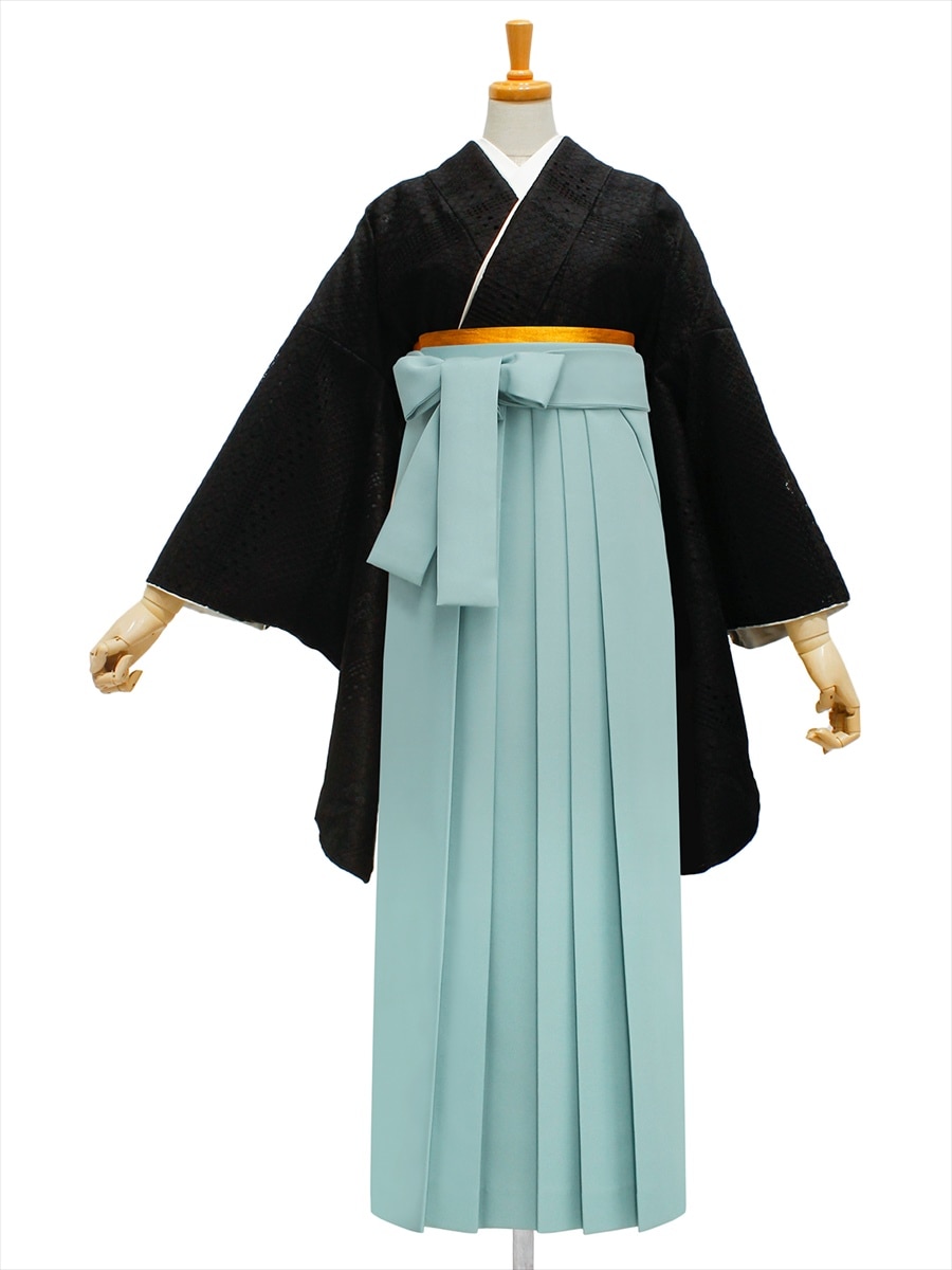 【レンタル商品】レンタル袴「【M0068】レース・ジオメトリーブラック」|ライトグリーン