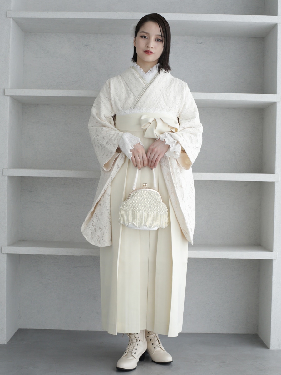 【レンタル商品】レンタル袴「【M0067】レース・フラワークリーム」|オフホワイト