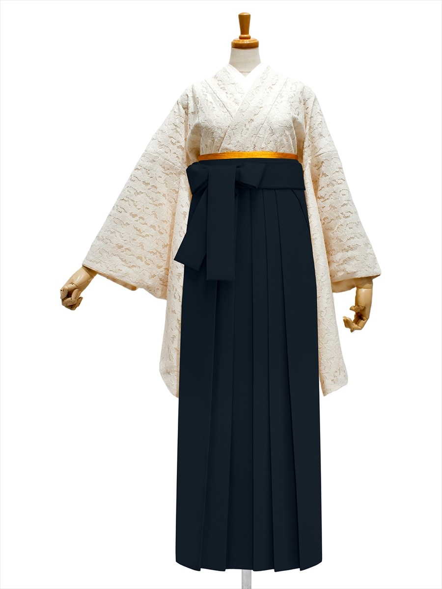 【レンタル商品】レンタル袴「【M0067】レース・フラワークリーム」|ブラック