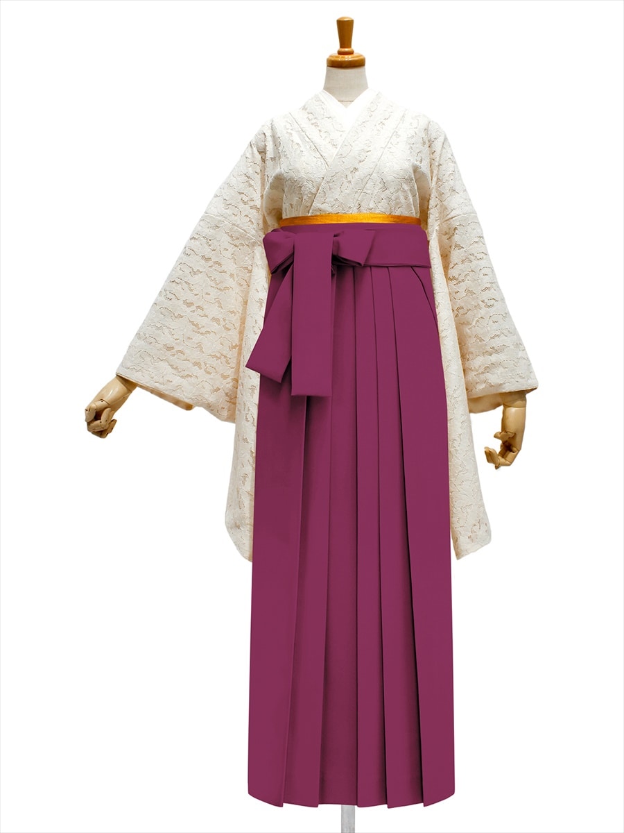 【レンタル商品】レンタル袴「【M0067】レース・フラワークリーム」|ダークレッド