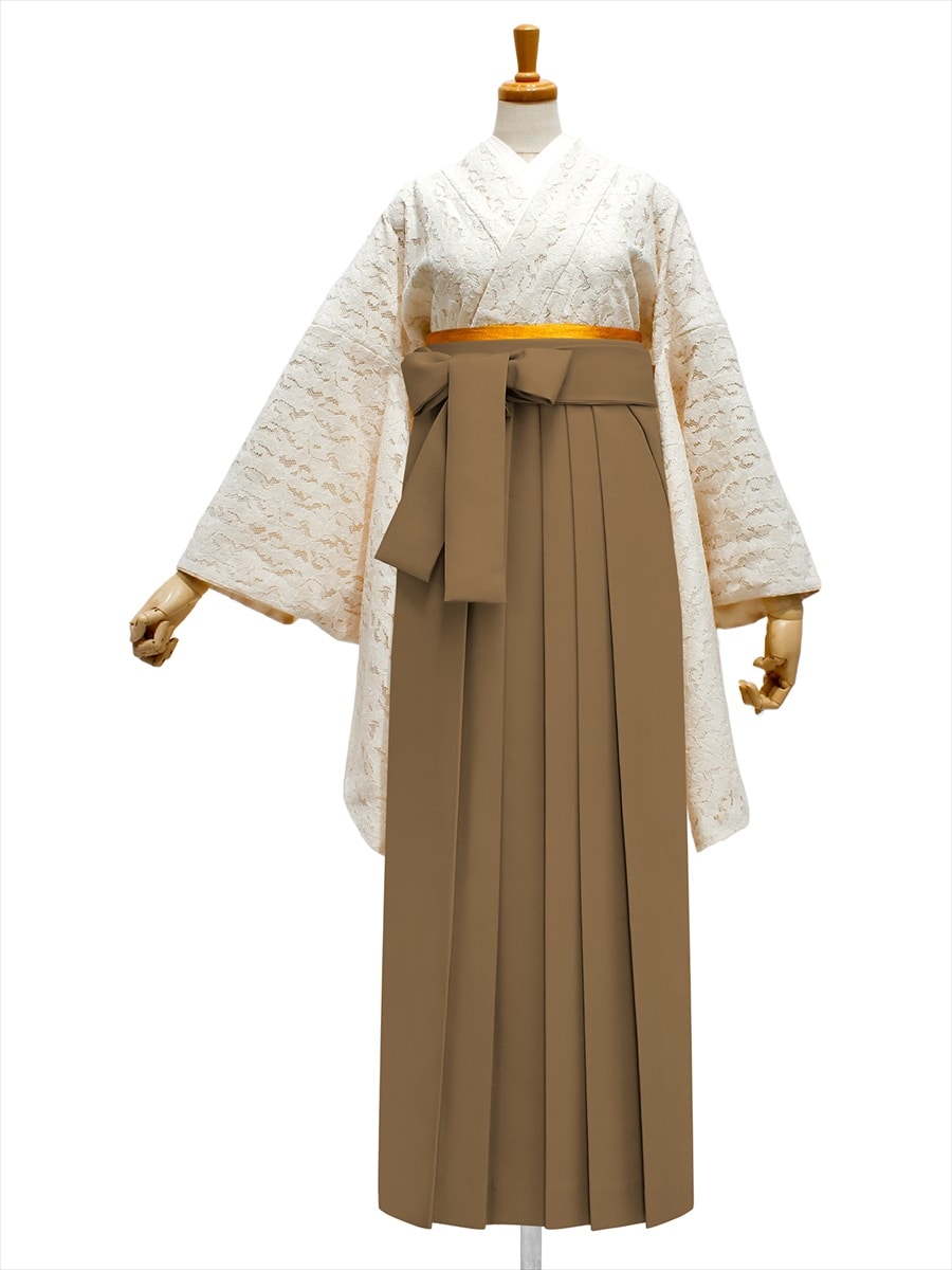 【レンタル商品】レンタル袴「【M0067】レース・フラワークリーム」|ブラウン