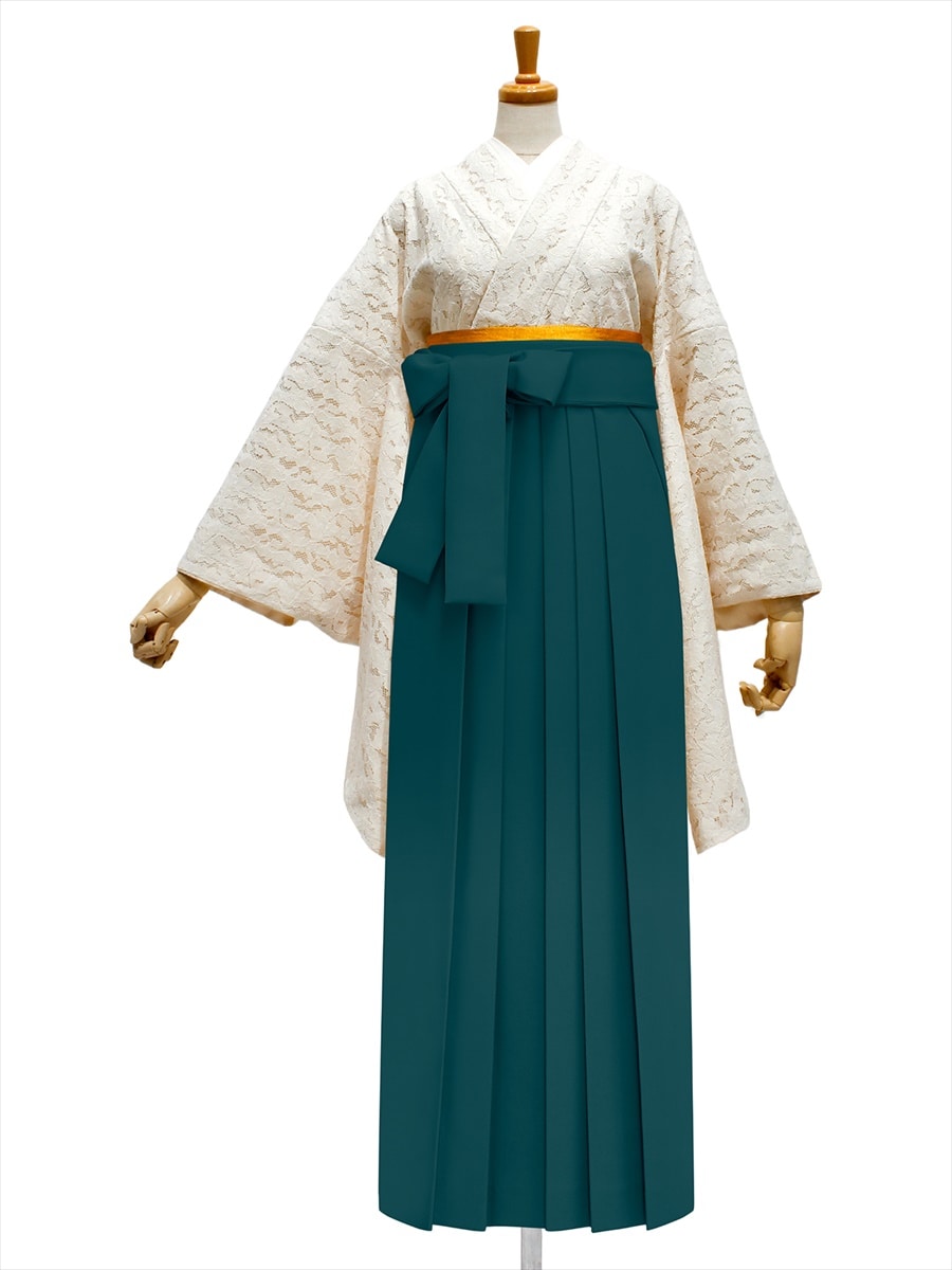 【レンタル商品】レンタル袴「【M0067】レース・フラワークリーム」|グリーン