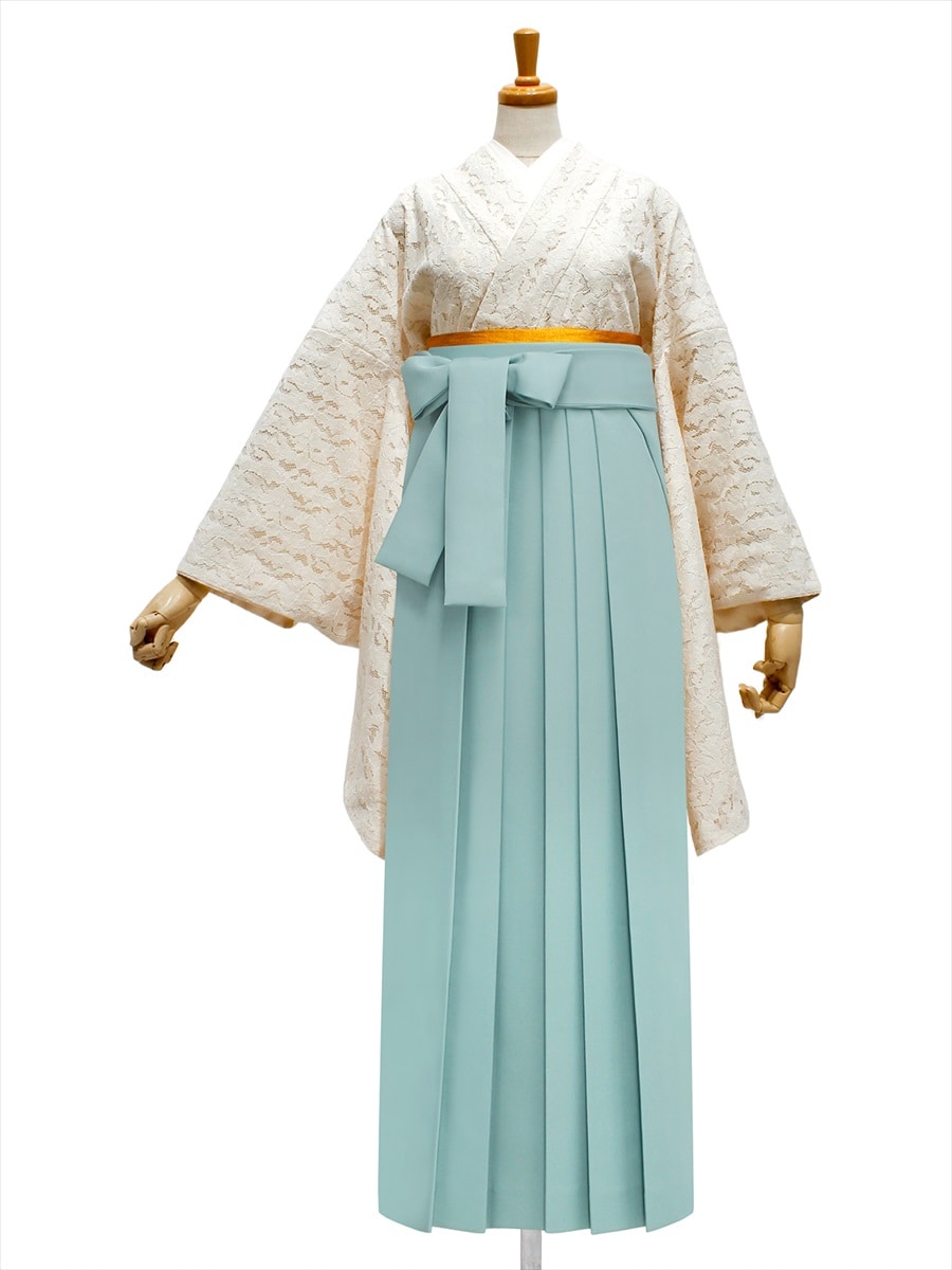 【レンタル商品】レンタル袴「【M0067】レース・フラワークリーム」|ライトグリーン