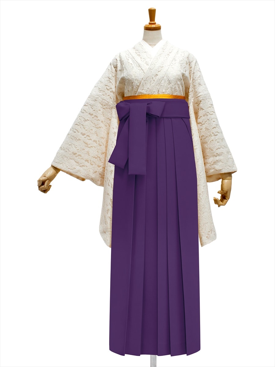 【レンタル商品】レンタル袴「【M0067】レース・フラワークリーム」|パープル