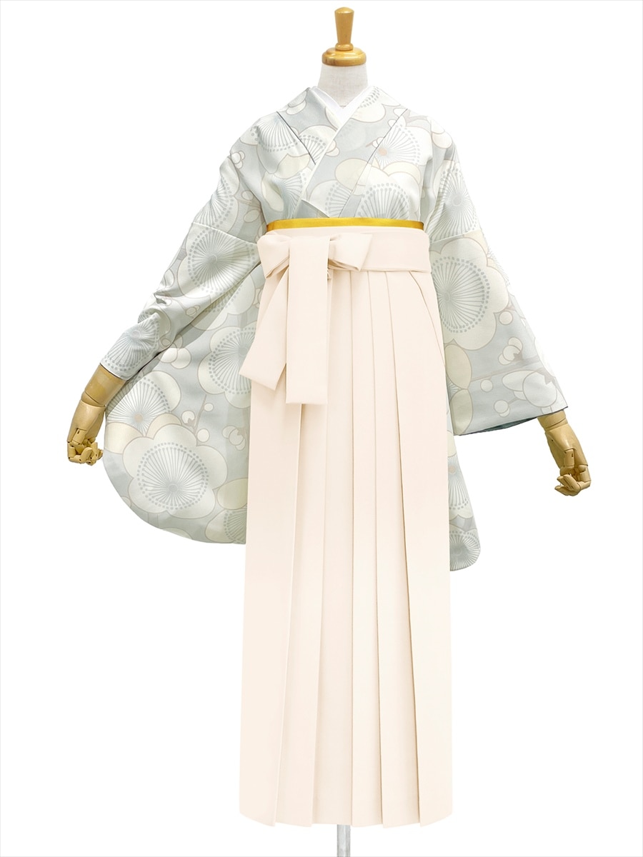 【レンタル商品】レンタル袴「【M0073】梅・ブルーグレー」|オフホワイト