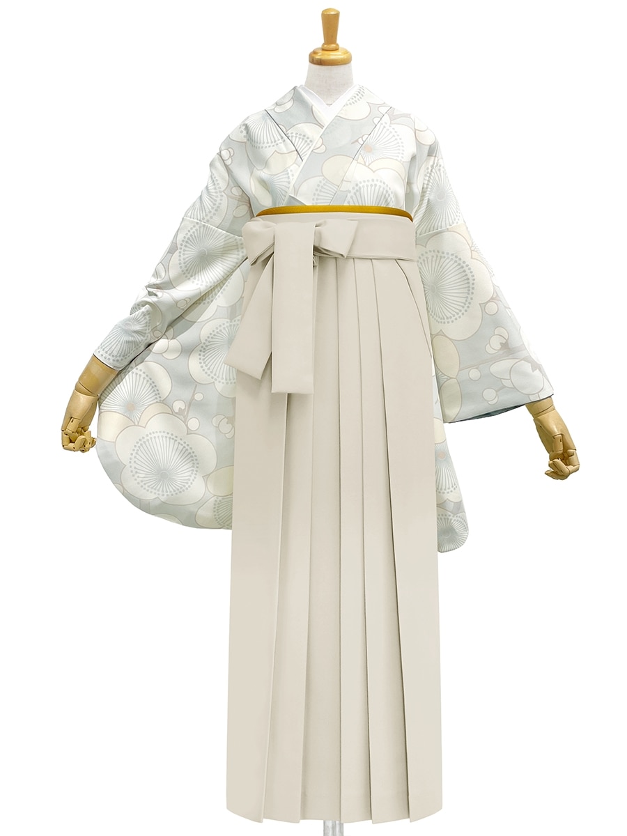 【レンタル商品】レンタル袴「【M0073】梅・ブルーグレー」|アイボリー