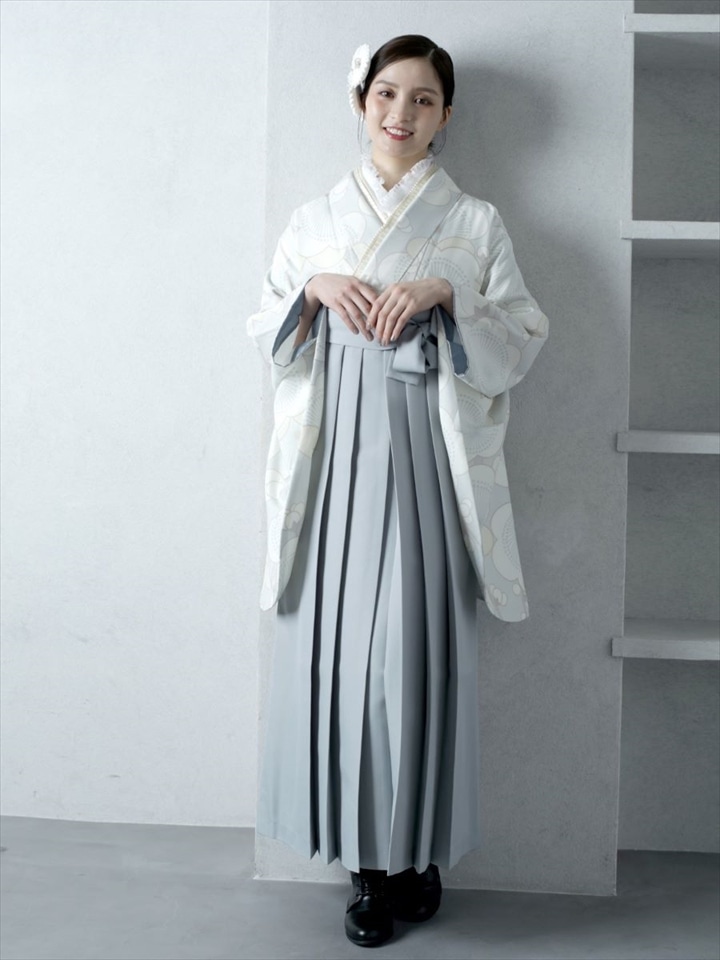 【レンタル商品】レンタル袴「【M0073】梅・ブルーグレー」|グレー