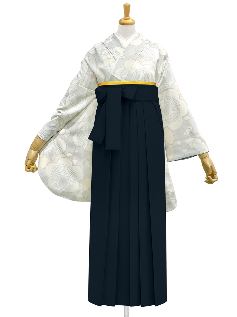 【レンタル商品】レンタル袴「【M0073】梅・ブルーグレー」|ブラック