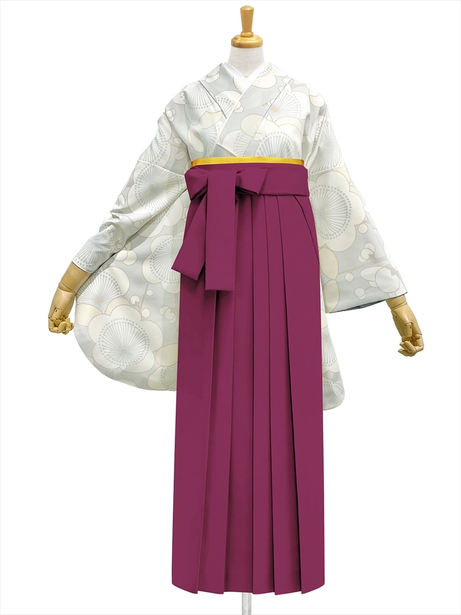 【レンタル商品】レンタル袴「【M0073】梅・ブルーグレー」|ダークレッド