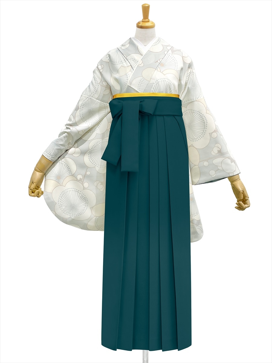 【レンタル商品】レンタル袴「【M0073】梅・ブルーグレー」|グリーン