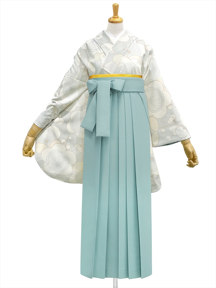 【レンタル商品】レンタル袴「【M0073】梅・ブルーグレー」|ライトグリーン