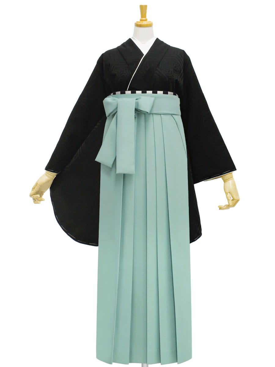 【レンタル商品】レンタル袴「【M0063】華亀甲・黒」|ライトグリーン