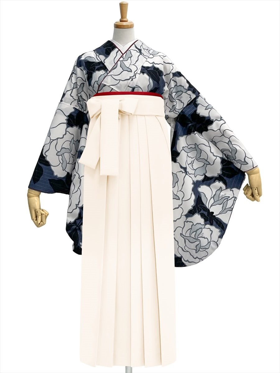 【レンタル商品】レンタル袴「【M0084】バラ・紺」|オフホワイト