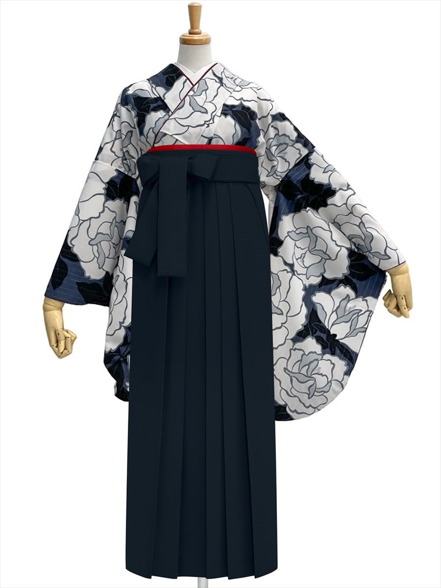 【レンタル商品】レンタル袴「【M0084】バラ・紺」|ブラック