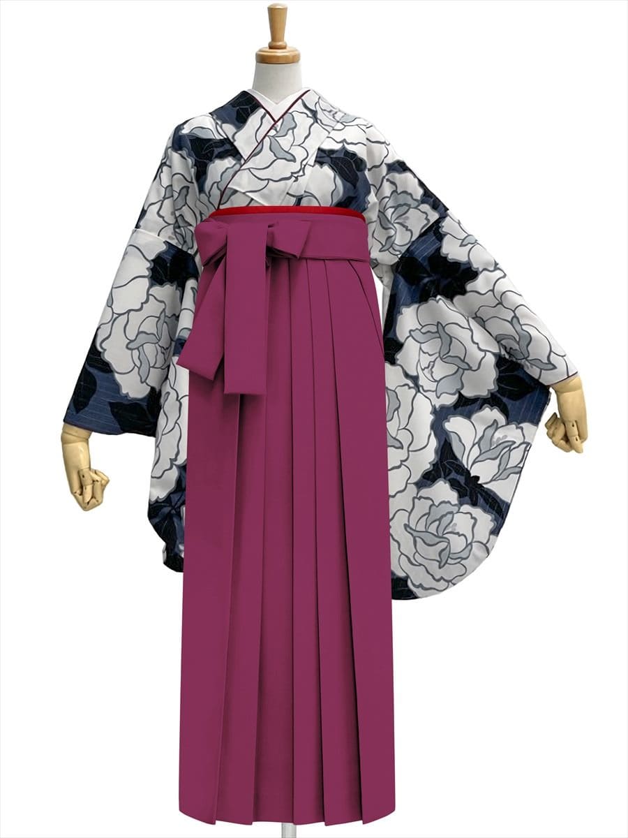 【レンタル商品】レンタル袴「【M0084】バラ・紺」|ダークレッド