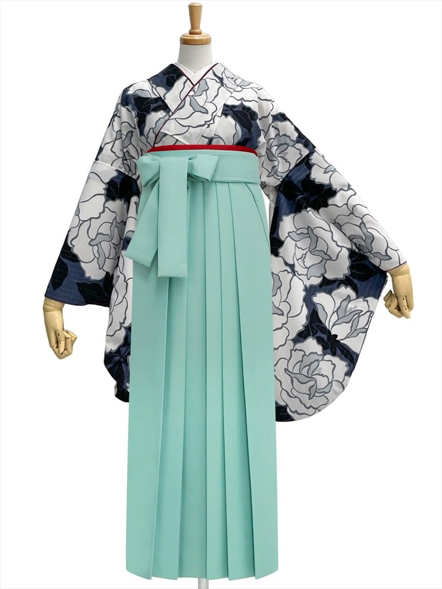 【レンタル商品】レンタル袴「【M0084】バラ・紺」|ライトグリーン
