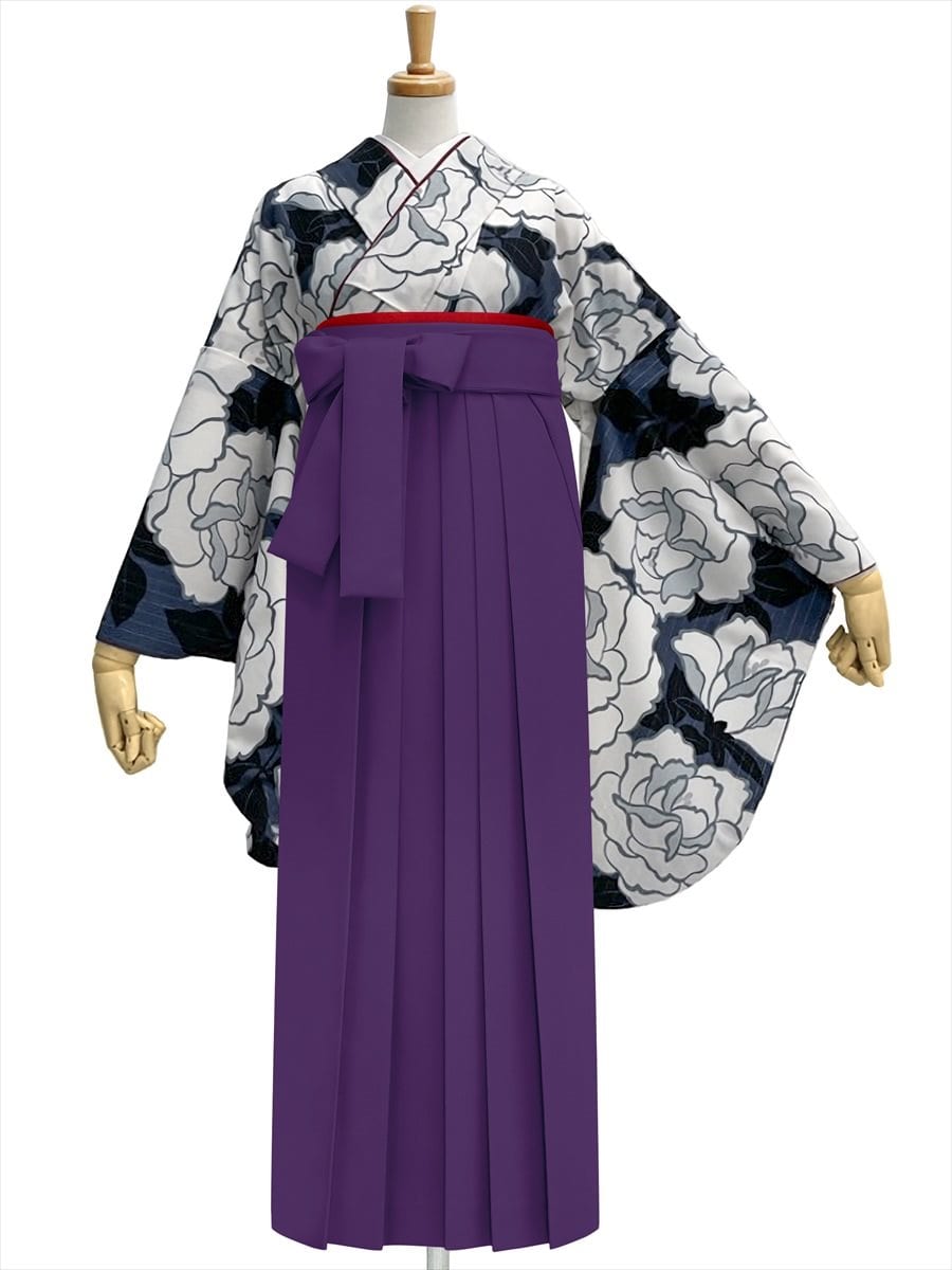 【レンタル商品】レンタル袴「【M0084】バラ・紺」|パープル