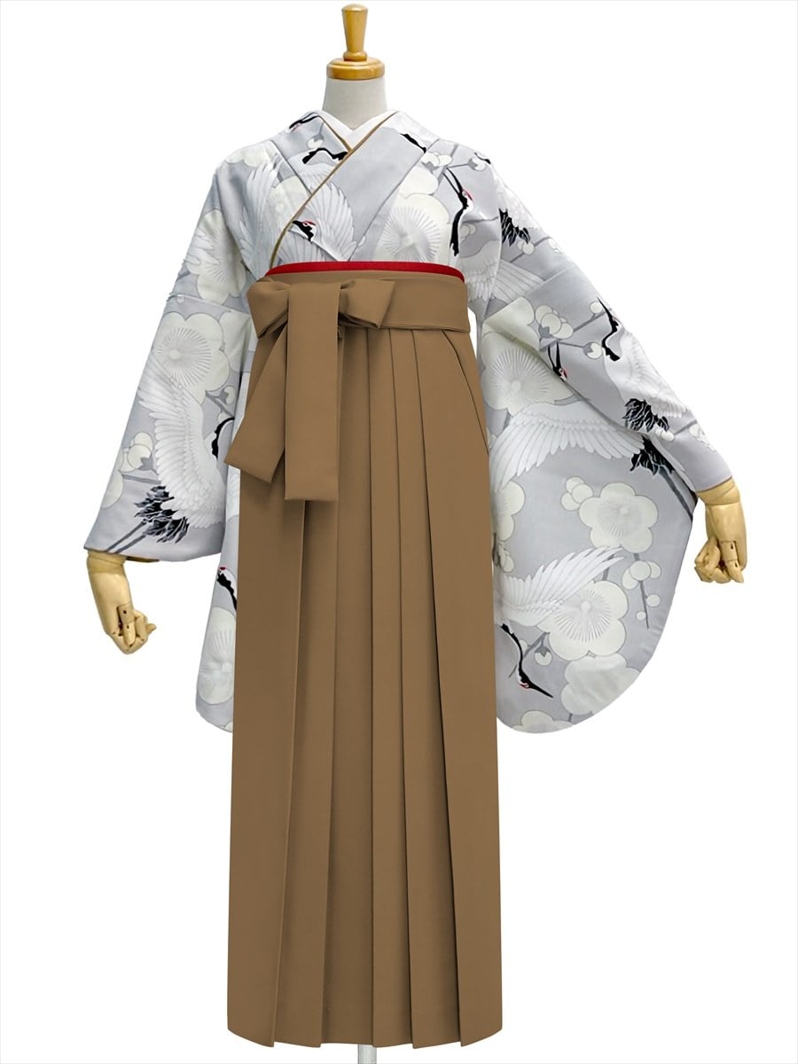 【レンタル商品】レンタル袴「【M0085】梅鶴・グレー」|ブラウン