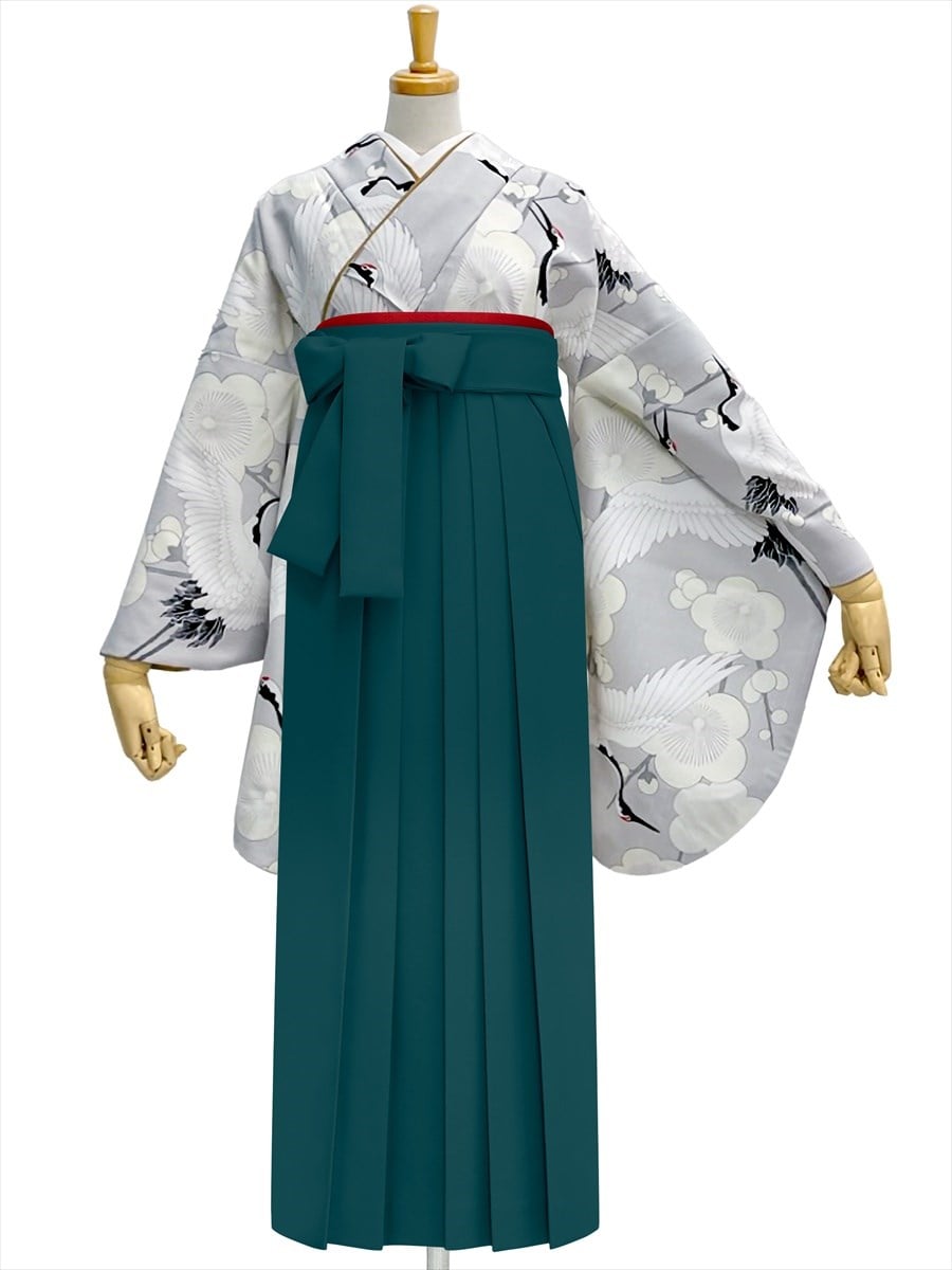 【レンタル商品】レンタル袴「【M0085】梅鶴・グレー」|グリーン