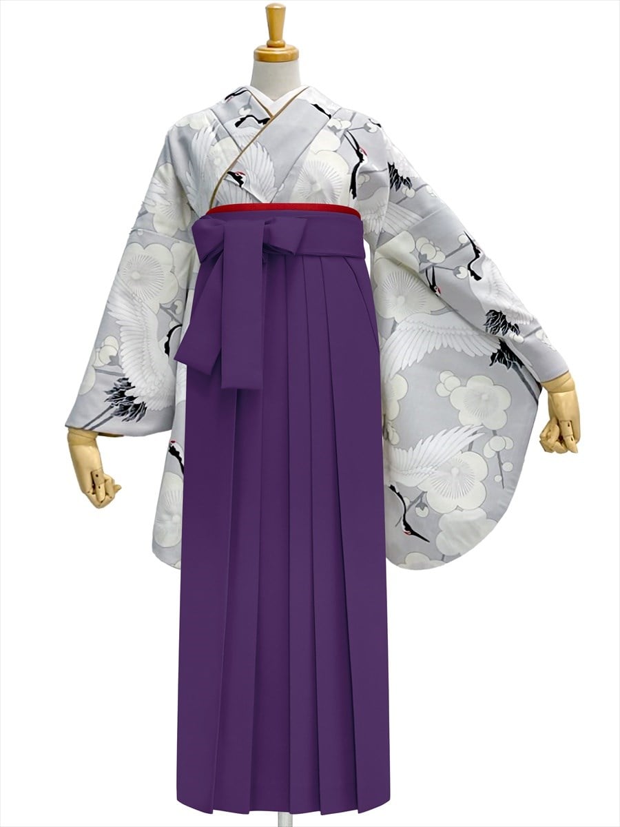 【レンタル商品】レンタル袴「【M0085】梅鶴・グレー」|パープル