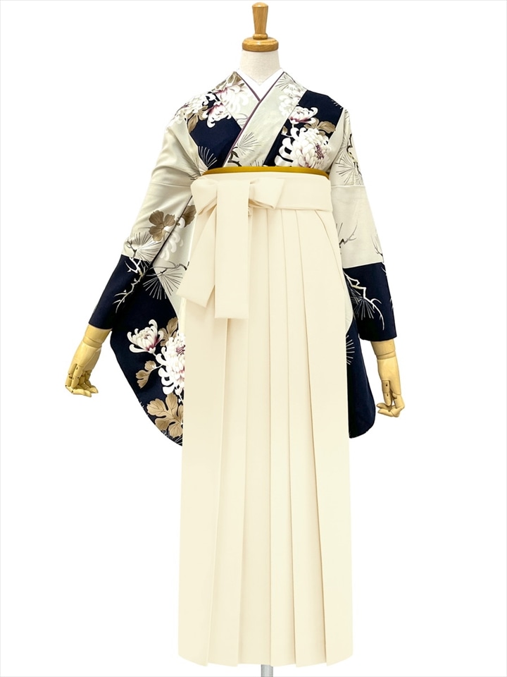 【レンタル商品】レンタル袴「【M0110】 昼夜菊松・紺」|オフホワイト