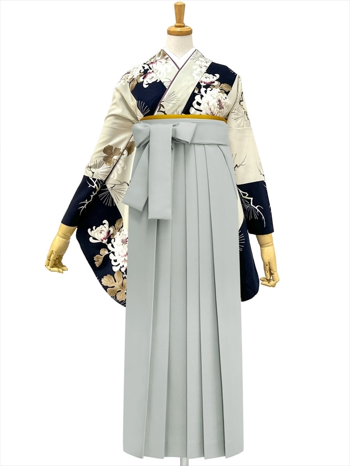 【レンタル商品】レンタル袴「【M0110】 昼夜菊松・紺」|グレー