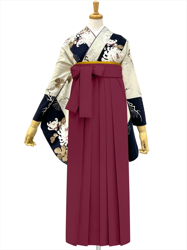 【レンタル商品】レンタル袴「【M0110】 昼夜菊松・紺」|ダークレッド