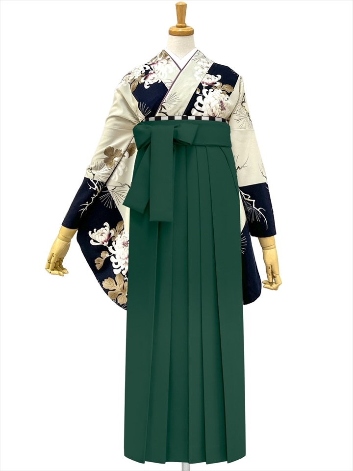【レンタル商品】レンタル袴「【M0110】 昼夜菊松・紺」|グリーン