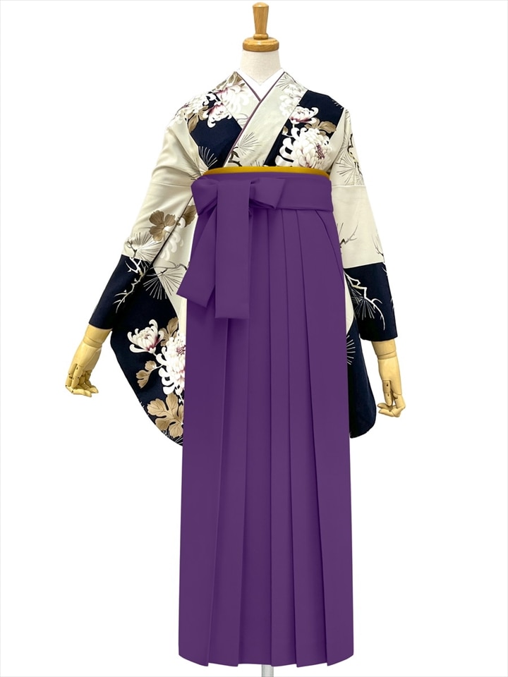 【レンタル商品】レンタル袴「【M0110】 昼夜菊松・紺」|パープル