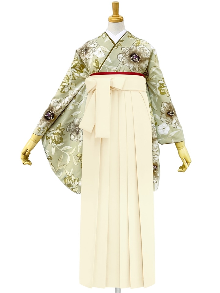 【レンタル商品】レンタル袴「【M0101】 レース花・ベージュ」|オフホワイト