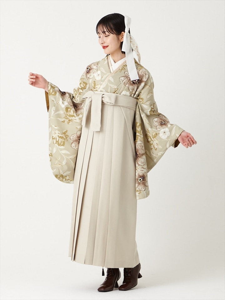 【レンタル商品】レンタル袴「【M0101】 レース花・ベージュ」|アイボリー