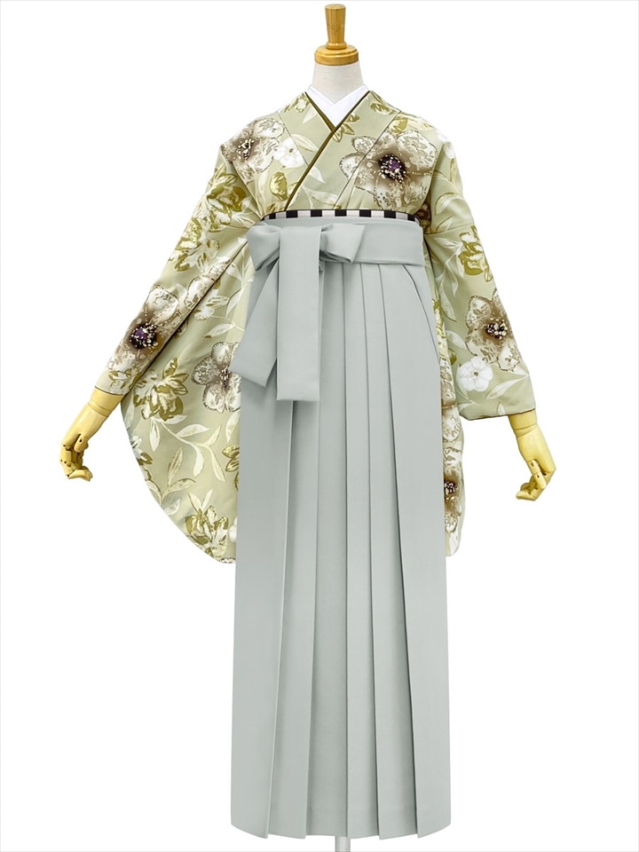 【レンタル商品】レンタル袴「【M0101】 レース花・ベージュ」|グレー