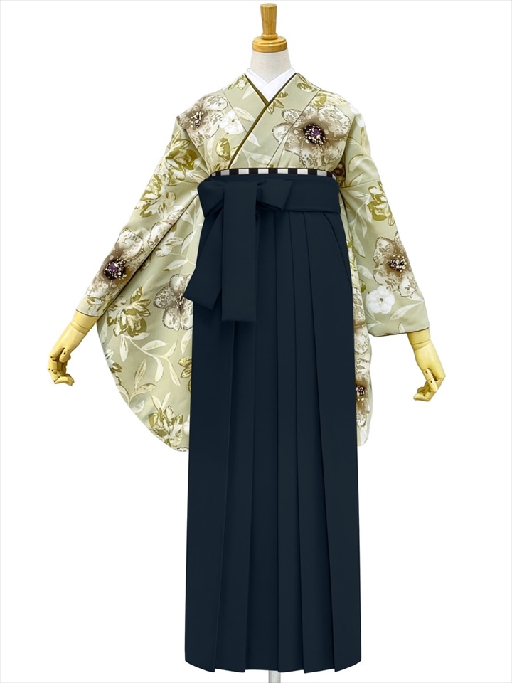 【レンタル商品】レンタル袴「【M0101】 レース花・ベージュ」|ブラック