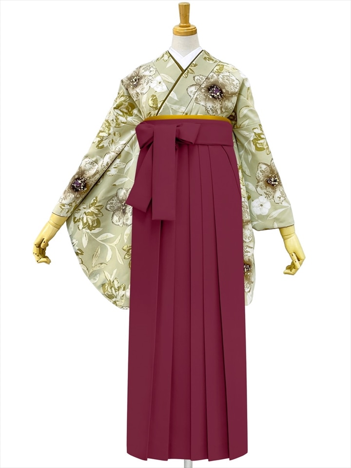 【レンタル商品】レンタル袴「【M0101】 レース花・ベージュ」|ダークレッド