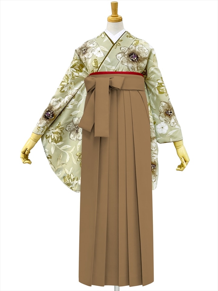 【レンタル商品】レンタル袴「【M0101】 レース花・ベージュ」|ブラウン