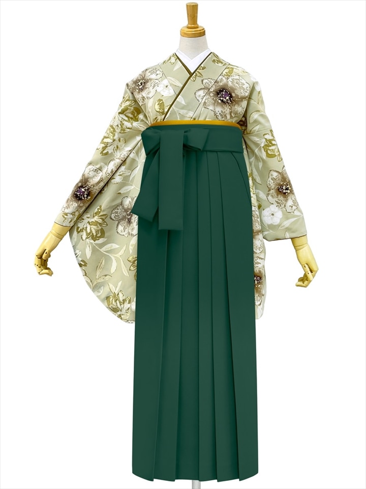 【レンタル商品】レンタル袴「【M0101】 レース花・ベージュ」|グリーン