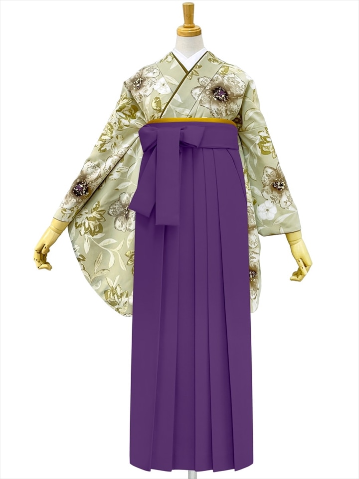 【レンタル商品】レンタル袴「【M0101】 レース花・ベージュ」|パープル