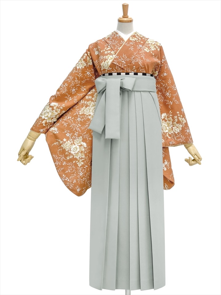 【レンタル商品】レンタル袴「【M0084】 ガーデン・テラコッタ」|グレー